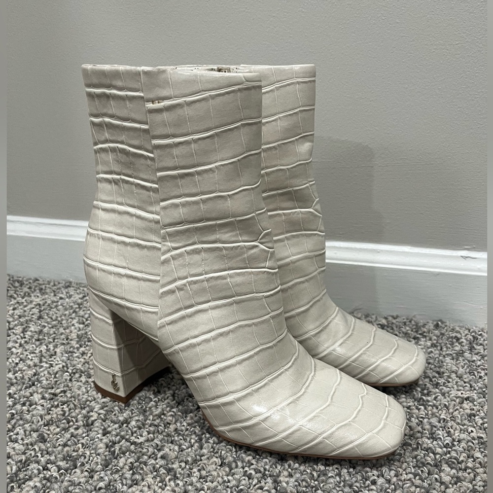 Sam Edelman Code Croc Effect Off White Booties - image 5